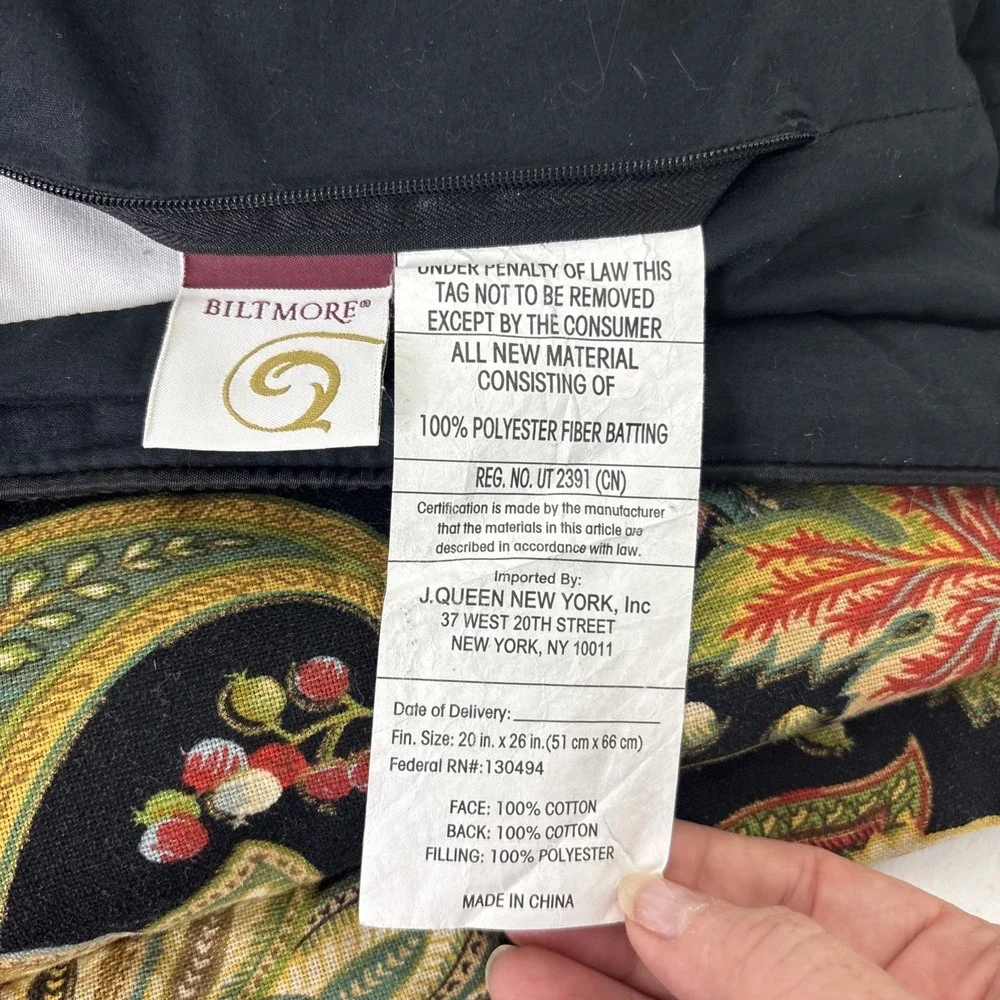 Set of 2 Biltmore Standard Pillow Shams Jacobean Paisley 21 x 27 Black